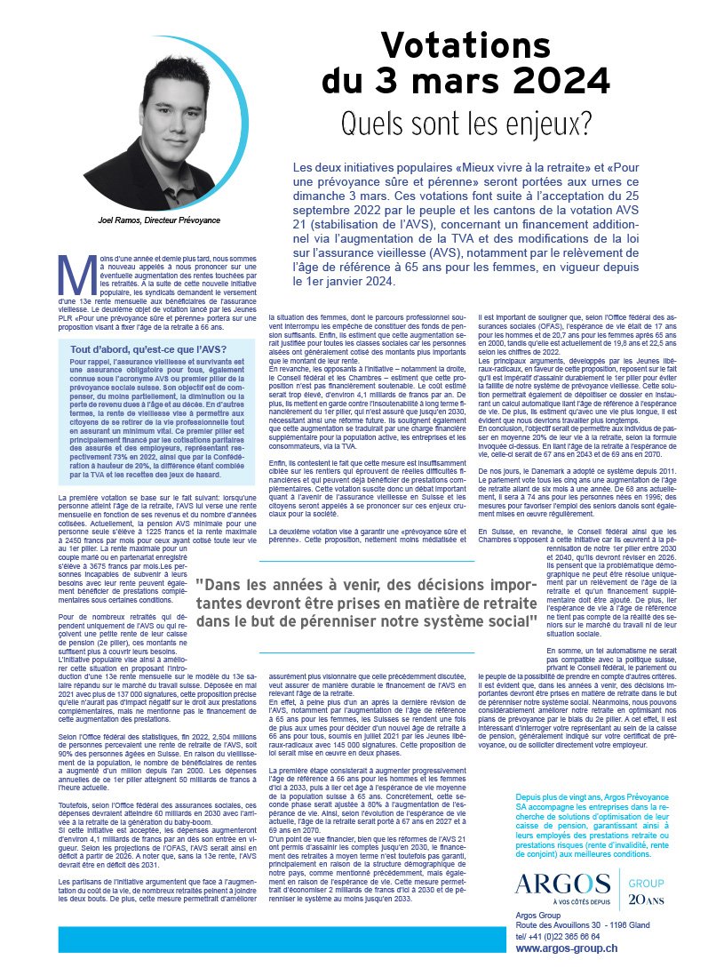 Argos Blog La Reforme Avs 21 Publication Le Temps 2024 02 26 Miniature